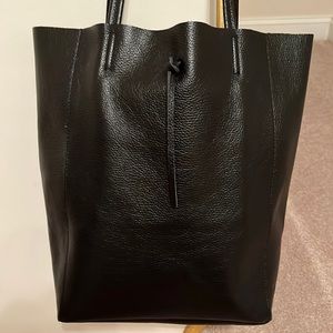 Black leather tote